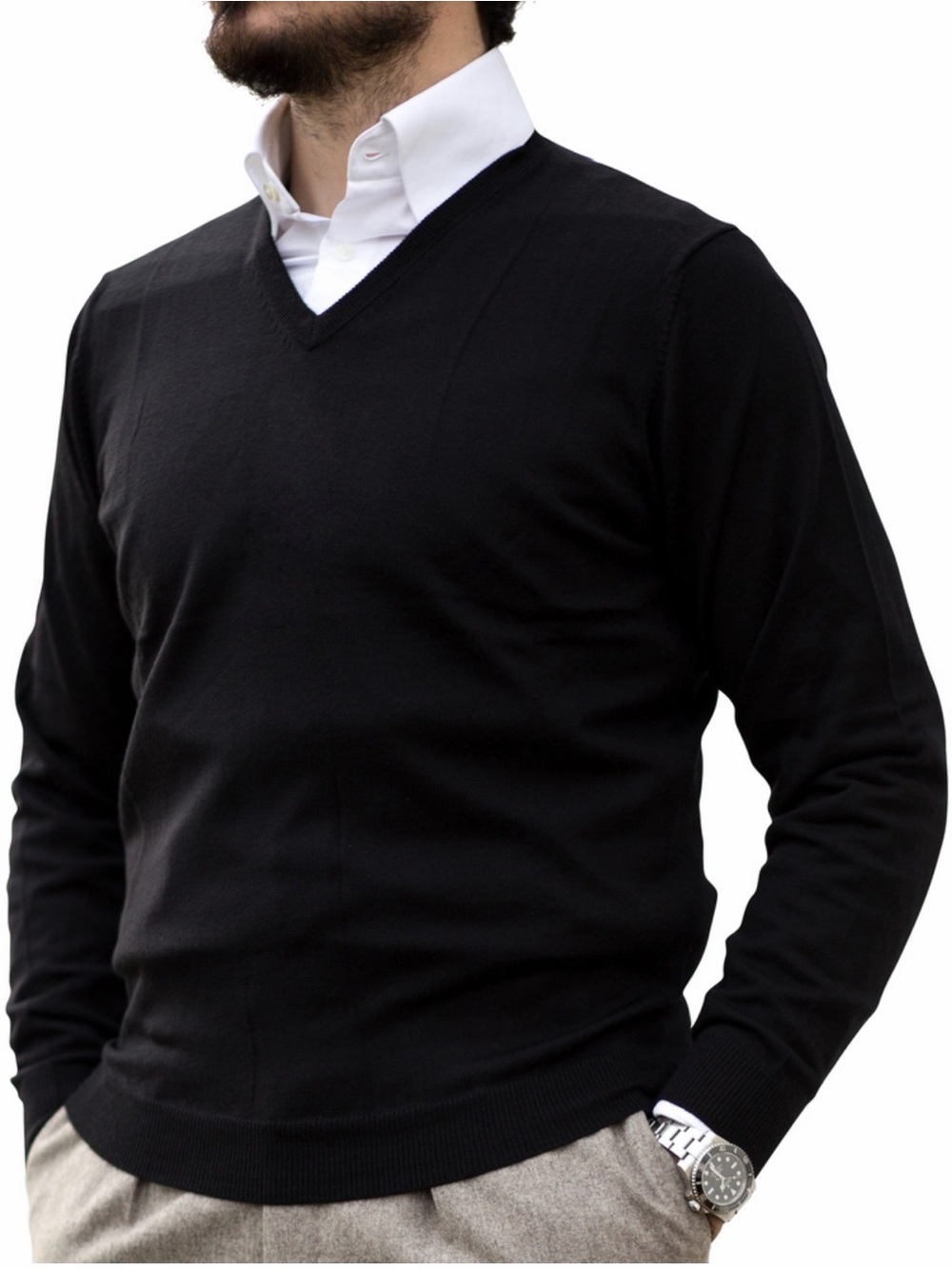Alan Paine V-Neck Black Men's Sweater - Lamb Wool Size EU 52